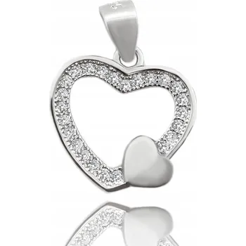 Přívěsek STŘÍBRNÝ PŘÍVĚSEK SRDCE S RODOVÁNÍM A ZIRKONY