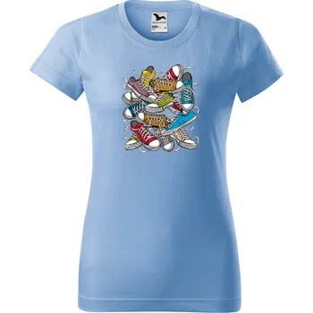 Dámské tričko damske-levne-bavlnene-tricko-digitalni-potisk-kopa-tenisek Velikost dámská trička Basic: XXL šířka 59, délka 69, Odstín dámské tričko Basic: Nebesky modré