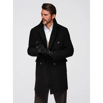 Pánský kabát Ombre Pánský dvouřadý kabát s dekorativními knoflíky V2 OM-COWC-0137 Barva: Černá, Velikost: M