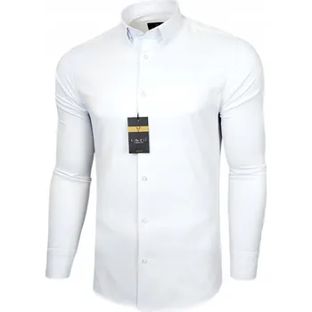 Pánská košile Pánská košile hladká LAVIER bílá – elegantní, Slim Fit, bavlněná vel. S