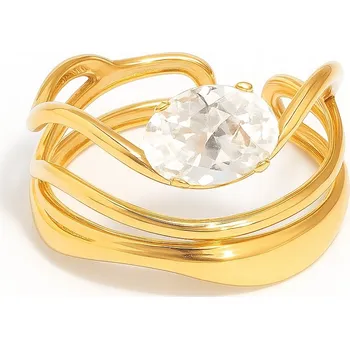 Prsten Prstýnek zlatý pečetní prsten obroučka s krystalem elegantní nastavitelný ocel