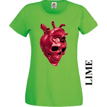 damske-levne-bavlnene-tricko-digitalni-potisk-lebka-srdce Barva: Lime - limetkově zelená, Výstřih: Kulatý výstřih kolem krku, EU dámská velikost: eu 32/34 (dívčí prodloužená 116) viz tabulka velikostí