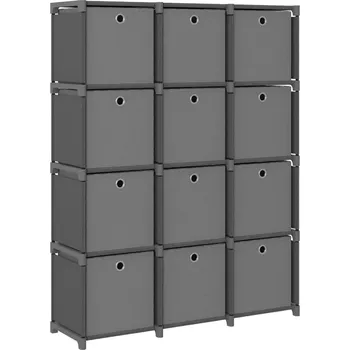 Knihovna Regál s 12 přihrádkami, boxy, šedý, 103x30x1