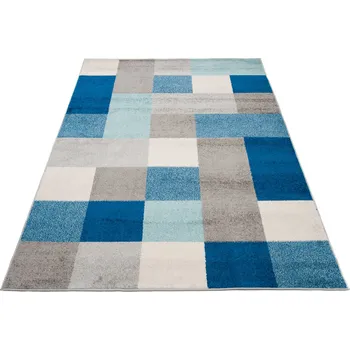 Koberec Makro Abra Kusový koberec LAZUR C574B Kostky šedý modrý Rozměr: 200x200 cm