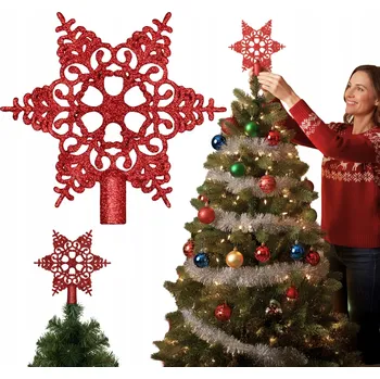Vánoční dekorace Červená krajková sněhová vločka NEROZBITNÝ hrot na vánoční stromeček špička 20 cm