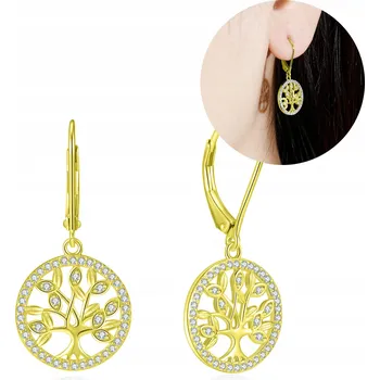 Náušnice Pozlacené náušnice strom štěstí s anglickým zapínáním, pozlacené stříbro ryzost 925