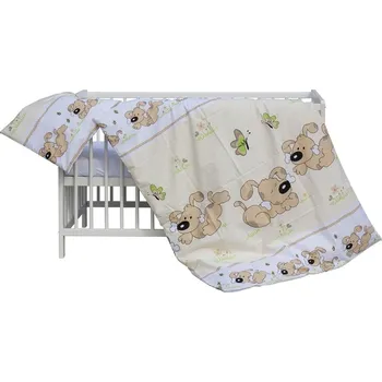 Dětská postýlka Postýlka borovice bílá s kompletní výbavou - JAPI smetanová k kávovou - Scarlett