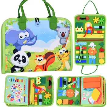 Hračka pro nejmenší Jokomisiada Vzdělávací manipulační knížka Montessori s hodinami zelená