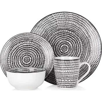 Talíř Porcelánová jídelní sada 16 ks s geometrickým vzorem