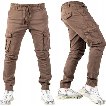 Pánská móda Pánské kalhoty JOGGERY kapsáče hnědé DOXEL vel.