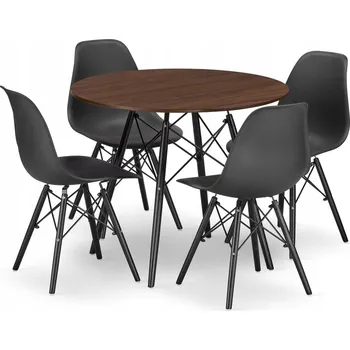 Jídelní stůl KULATÝ STŮL 80 CM JASAN SET S ČERNÝMI ŽIDLEMI 4KS NOHY ČERNÉ