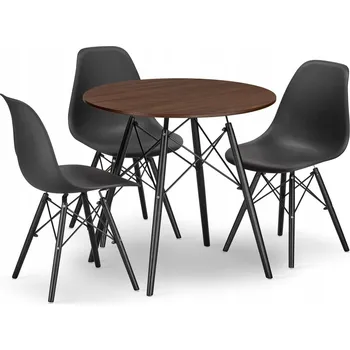 Jídelní stůl STŮL KULATÝ 80 CM JASAN SET S ČERNÝMI ŽIDLEMI 3KS NOHY ČERNÉ