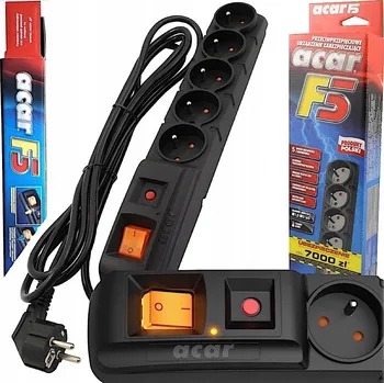 Prodlužovací kabel Prodlužovací Kabel přívod s přepěťovou ochranou, lištový Acar 5 m 5 ks zásuvek černý