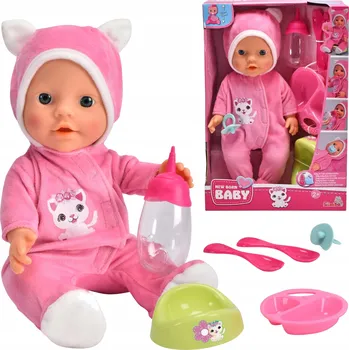 Panenka Panenka New Born Baby v pyžamu s kočkou + příslušenství pro děti 2+