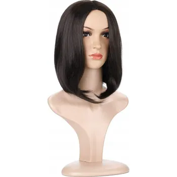 Paruka DÁMSKÁ PARUKA S VLASY TMAVĚ HNĚDÉ BARVY BOB KRÁTKÝ STŘIH SE ZAPÍNÁNÍM W37