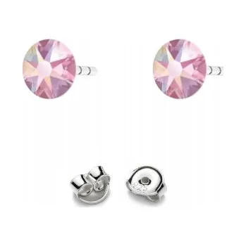 Náušnice Stříbrné Náušnice 925 s krystaly Swarovski Rose 4,5 mm Light Rose AB