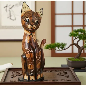 Kočka 3 dřevěná Socha / 31 cm