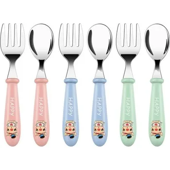 Set vidličky a lžičky pro miminko Vicloon, 6dílná vidlička pro miminka, vidlička z nerezové oceli,