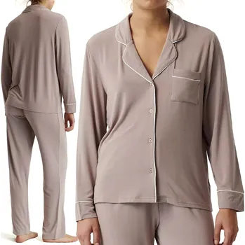 Dámské pyžamo ATLANTIC NLP-495 elegantní dámské pyžamo košilového střihu s dlouhými rukávy z MODALU - M