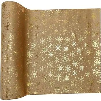 Vánoční dekorace Goba Běhoun sametový s vločkami, zlatý 28 cm × 3 m