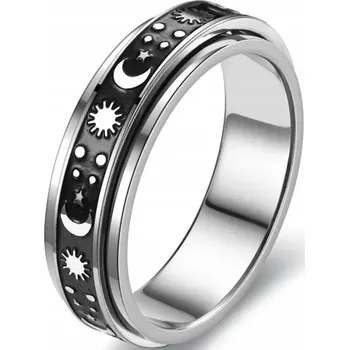 Prsten Černý Prsten Měsíc Slunce Hvězdy Otočný Proti Stresu Ocel Ocel
