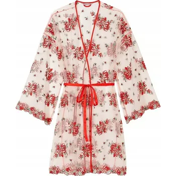 Dámské spodní prádlo Krátký vyšívaný župan z tylu Victoria’s Secret červené růže XS/S