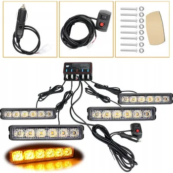 Příslušenství osvětlení automobilu ORANŽOVÁ STROBOSKOPICKÁ LAMPA V ATRA PĚ 4x 6 LED 12V sada