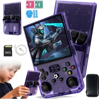Herní konzole R36MAX PŘENOSNÁ RETRO HERNÍ KONZOLE 4 PALCE IPS S PAMĚTÍ 64GB FIALOVÁ