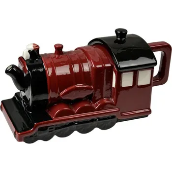 Konvice na čaj Černo-červená keramická konvička lokomotiva – 725 ml