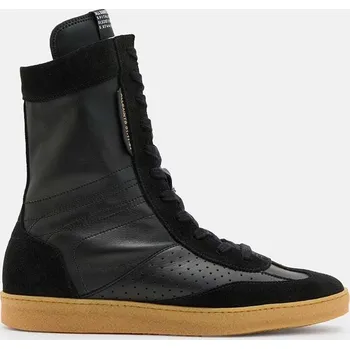 Dámské kozačky Kožené kotníkové boty AllSaints Louise High Top dámské, černá barva, na plochém podpatku, W070FB 99X, EUR 37