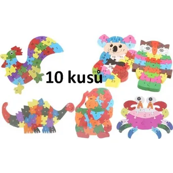 Puzzle Vzdělávací dřevěné puzzle mix 10ks