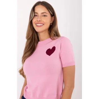 Dámský svetr Růžový dámský svetr s kulatým výstřihem