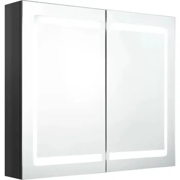 Koupelnový nábytek Koupelnová skříňka se zrcadlem a LED osvětlením, lesklá černá,