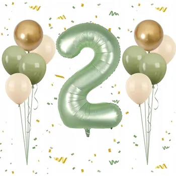 Balónek Balónky číslice číslo 2 k narozeninám výročí zelené 101 cm, sada 11 kusů