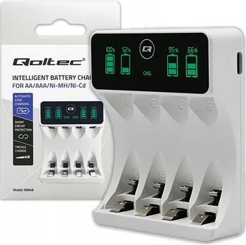 Nabíječka baterií R6 AA R03 AAA USB-C Qoltec LCD Ni-MH Ni-Cd