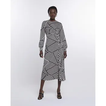 Dámské šaty ČERNO-BÉŽOVÉ ŠATY MIDAXI S JEDNODUCHÝM VZOREM, KNOFLÍKY , KNOFLY RIVER ISLAND 42