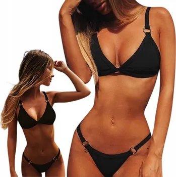 Podprsenka DWUCZĘŚCIOWY SEXY BIKINI KOSTIUM KĄPIELOWY ČERNÉ NA PLÁŽOVÝ BAZÉN