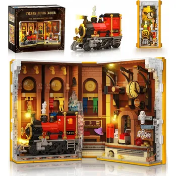ostatní stavebnice STAVEBNICE MAGICKÁ KNIHOVNA ŽELEZNIČNÍ STANICE LED 1300 dílků DIY SADA
