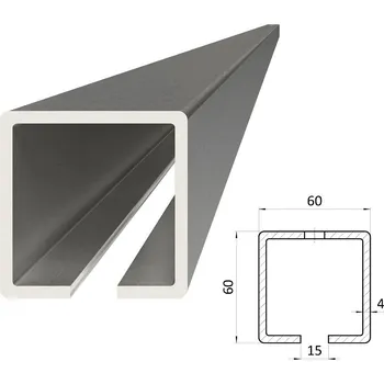 C profil samonosné brány zinkovaný W39/60Zn, délka 5 m - vodící profil, kolejnice posuvné nesené brány 60 x 60 x 4 mm, prodej v délkách 1, 2, 3, 4, 5 a 6 m