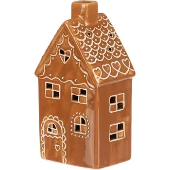 Svícen Autronic Domeček perníkový - keramika, patrový, LED osvětlení, hnědý, sada 2 ks