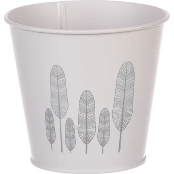 Nákupní košík Autronic Obal kovový - kulatý s peříčky, barva šedá, sada 5 ks