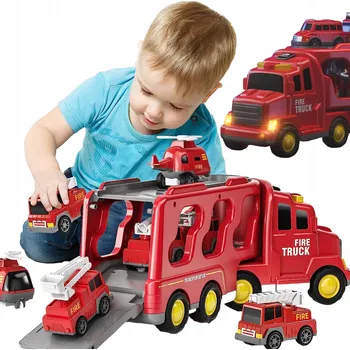 autíčko HASIČSKÉ AUTO S POHONEM, AUTÍČKA, HUDBA, HELIKOPTÉRA, LED SVĚTLA, AUTA 7V1