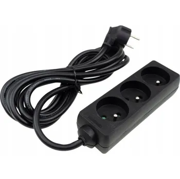 Napájecí kabel Prodlužovací Kabel Zásuvková Lišta 3 zásuvky 3m s Uzemněním 3680W 16A Černý