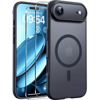 Pouzdro na mobilní telefon iPhone Air - MagSafe ochranný obal – černé matné TPU pouzdro s magnetickým kroužkem a zesílenou ochranou (Prémiové černé matné MagSafe pouzdro pro iPhone Air s magnetickým kroužkem N52, ochranou fotoaparátu a zvýšenými hranami. TPU konstrukce pohlcuje nár