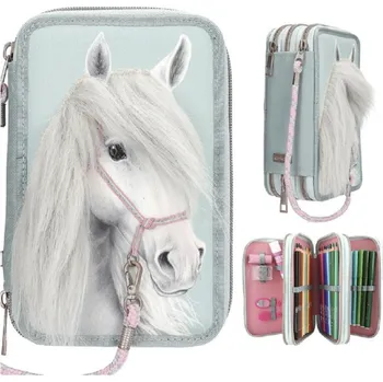 Penál Top Model Třípatrový penál s výbavou Miss Melody – zelený s hřívou