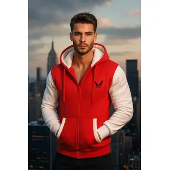 Pánská mikina Madeva ATARAL pánská mikina s kožíškem červená/bílá