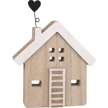 Dekorace Domek s kovovým srdcem dřevěný na postavení 13 x 15 x 2 cm