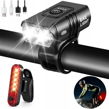 Cyklosvítilna Sada akumulátorových LED světel na kolo (přední + zadní) - silné, na řídítka