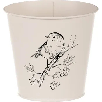 Nákupní košík Autronic Obal kovový - motiv ptáčka, barva krémová, sada 4 ks