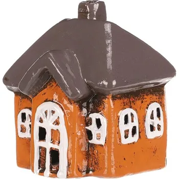 Svícen Autronic Domeček keramický - LED osvětlení, oranžový se šedou střechou, sada 4 ks